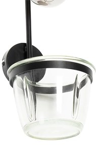 Модерна стенна лампа черен със стъкло - Roslini