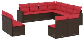 3251471 vidaXL Градински комплект диван с възглавници 11 части кафяв полиратан