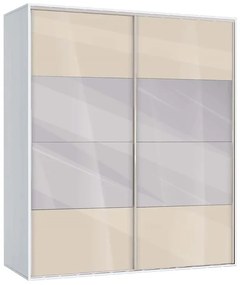Двукрилен гардероб с плъзгащи врати Мебели Богдан Модел BM-AVA 51, крем гланц с бяло, с огледало