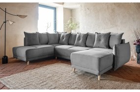Ъглов разтегателен диван от сив велур (ляв ъгъл/"U") Lazy Lukka - Miuform