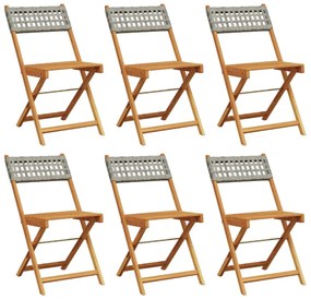 3214596 vidaXL Сгъваеми градински столове, 6 бр, сив, полиратан и дърво масив