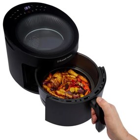 Фритюрник с горещ въздух Russell Hobbs SatisFry Panoramic 27420-56, 1650W, 5.5 л, 10 програми, Дигитален LED дисплей, Термостат, Таймер, Черен