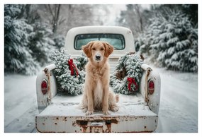 Картина на платно – Коледно куче на заснежен път