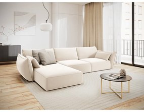 Бежов кадифен ъглов диван (ляв ъгъл) Vanda – Mazzini Sofas