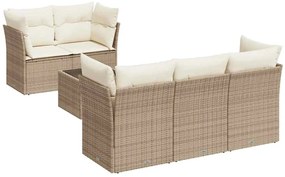 3217248 vidaXL Градински диван с възглавници, 6 части, бежов полиратан