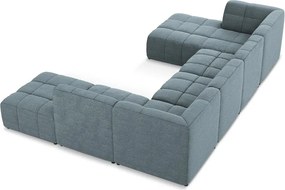 Син ъглов диван от прежда с примки от букле (U форма) Aloha – Makamii