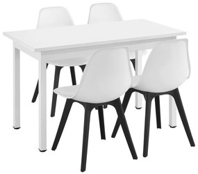 Комплект за трапезария маса и 4 стола,120cm x 60cm x 75cm, Бял/Черен