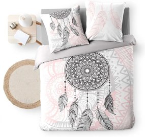 Бяло-розово двойно памучно спално бельо 200x200 cm Namaste – douceur d'intérieur