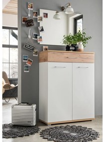 Дъбов шкаф за обувки с чекмеджета в бял\естествен цвят Topix - Germania