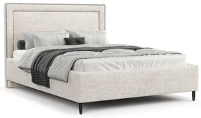 Кремаво тапицирано двойно легло с място за съхранение с включена подматрачна рамка 160x200 cm Baleine – Maison de Rêve