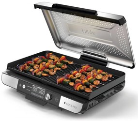 Електрически грил Ninja Sizzle Pro XL GX101EU, 1800W, 120°-260°C, 2 керамични плочи, 10 бургера, ProTemp IQ, Сваляем капак, Черен/инокс