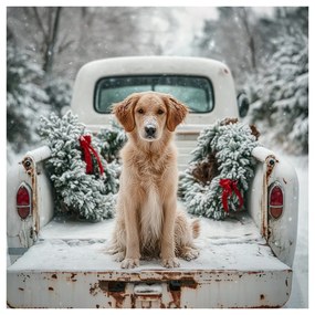 Картина на платно Коледна – Сладко позиращо куче