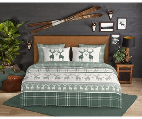 Зелено-кремаво единично фланелено спално бельо 140x200 cm Bjirk – Good Morning