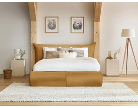 Жълто двойно тапицирано легло с място за съхранение с включена подматрачна рамка 180x200 cm Jade – Bobochic Paris