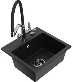 Mexen Milo гранитна еднокамерна мивка с кухненски смесител Duo, черен