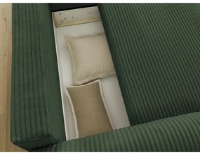 Тъмнозелен разтегателен ъглов диван от рипсено кадифе (десен ъгъл) Lucien – Bobochic Paris