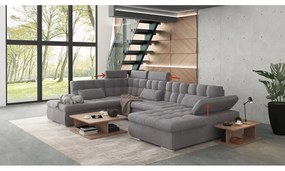 Сив разтегателен ъглов диван с място за съхранение (ляв ъгъл/U форма) Merkur – Ropez