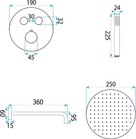Вграден душ комплект с термостат Rea Lungo Diamond Copper