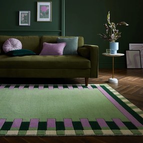 Зелено-лилав ръчно изработен вълнен килим 120x170 cm Kai Wool Border – Flair Rugs