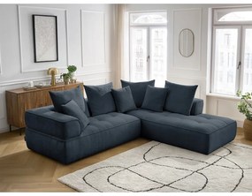 Тъмносин шенилов ъглов диван (десен ъгъл/L форма) Whesley – Bobochic Paris