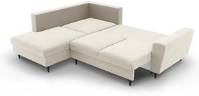 Бежов кадифен разтегателен ъглов диван с място за съхранение (ляв ъгъл/L форма) Kyoto – Cosmopolitan Design