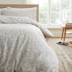 Бежово и бяло памучно спално бельо за двойно легло 200x200 cm Shadow Leaves - Bianca