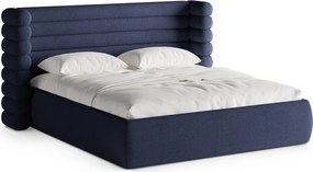 Синьо двойно легло 180x200 cm тапицирано с място за съхранение с включена подматрачна рамка Mount – Micadoni