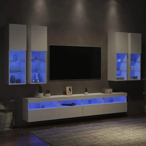 3216771 vidaXL Комплект ТВ стенни шкафове, 7 части, с LED светлини, бели