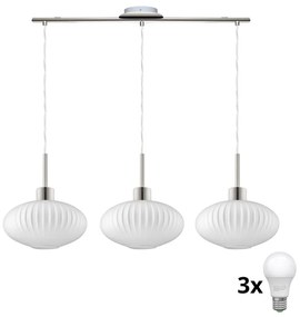 LED полилей с кабелно окачване HARMA 3xE27/60W/230V матов хром/бял