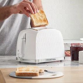 Разопакован: Тостер за хляб Russell Hobbs 26060-56, 850W, 2 филийки, Високо повдигане, Широки отвори, Размразяване, Бял