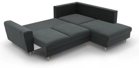 Тъмносив кадифен разтегателен ъглов диван с място за съхранение (десен ъгъл/L форма) Kyoto – Cosmopolitan Design
