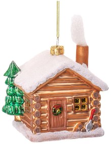 Стъклена ръчно изработена коледна украса 10 cm Christmas Cabin – Sass &amp; Belle