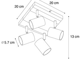 Интелигентен таванен прожектор черен с дърво 4 светлини регулируем вкл. Wifi GU10 50mm - Jeana