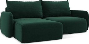 Тъмнозелен кадифен сгъваем/с място за съхранение ъглов диван (ляв ъгъл) Kalena – Makamii