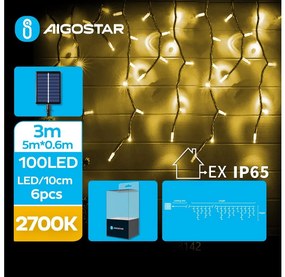 Aigostar - LED соларни коледни лампички 100xLED/8 функции 8x0,6 м IP65 топло бял