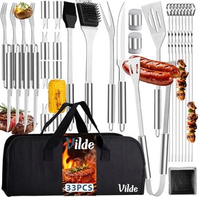 Комплект аксесоари за барбекю в калъф, 33 части, изработени от неръждаема стомана