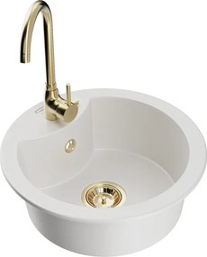 Mexen Diego гранитна мивка с 1 отделение с кухненски смесител Telma, бял - 6512-20-670200-50