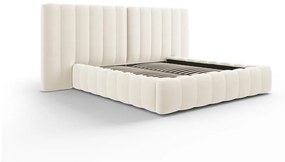 Бежово тапицирано двойно легло с място за съхранение и решетка 160x200 cm Gina - Milo Casa