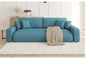 Тюркоазен разтегателен диван с място за съхранение от рипсено кадифе 234 cm Sara – Ropez