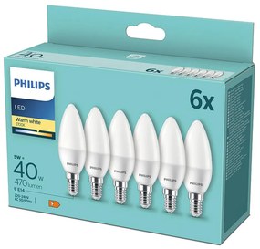 К-кт 6 бр. LED крушки Philips B35 E14/5W/230V 2700K