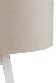 Подова лампа триножник бяла със светлокафяв текстилен абажур 50 см - Tripod Classic