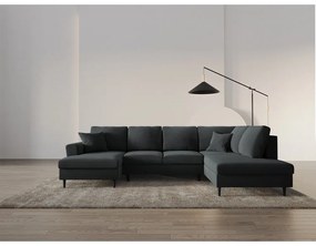 Тъмносив кадифен разтегателен ъглов диван с място за съхранение (десен ъгъл/U форма) Kyoto – Cosmopolitan Design