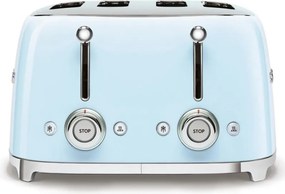 Тостер за хляб SMEG 50's Style TSF03PBEU, 2000W, 4 филии, 6 нива, Тавичка за трохи, Вграден кабел, Неръждаема стомана, Син