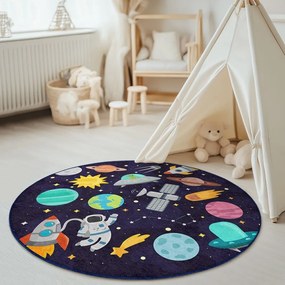 Тъмносиньо детско килимче за игра подходящо за пране ø150 cm Into The Space – Mila Home