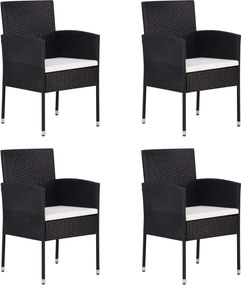 318707 vidaXL Градински столове кремавобели възглавници 4 бр черен полиратан