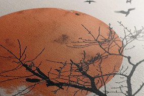 Картина на платно – Japandi луна с ято птици