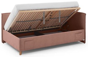 Розово тапицирано ъглово детско легло 140x200 cm с място за съхранение с включена подматрачна рамка Fun – Meise Möbel