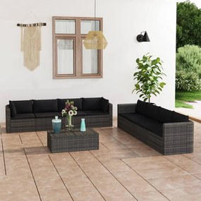 3059495 vidaXL Градински комплект с възглавници, 9 части, полиратан, сив