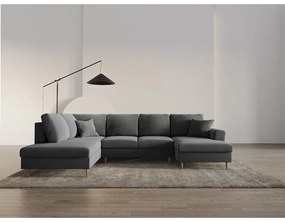 Светлосив кадифен разтегателен ъглов диван с място за съхранение (ляв ъгъл/U форма) Kyoto – Cosmopolitan Design