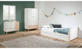 Детско легло от борова дървесина с допълнително разтегателно легло в бял и естествен цвят 90x190 cm Kiara - Marckeric
